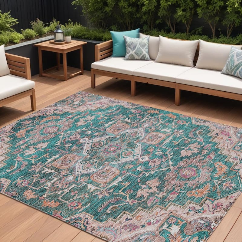 HomeRoots Oriental Traditional Rectangle Outdoor Rug - 10' X 14'