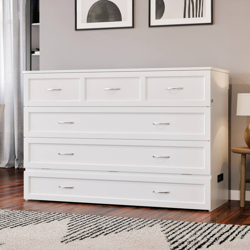 AFI Northfield Murphy Bed Chest with 6" Mattress, Storage Drawer & Built-In Charger