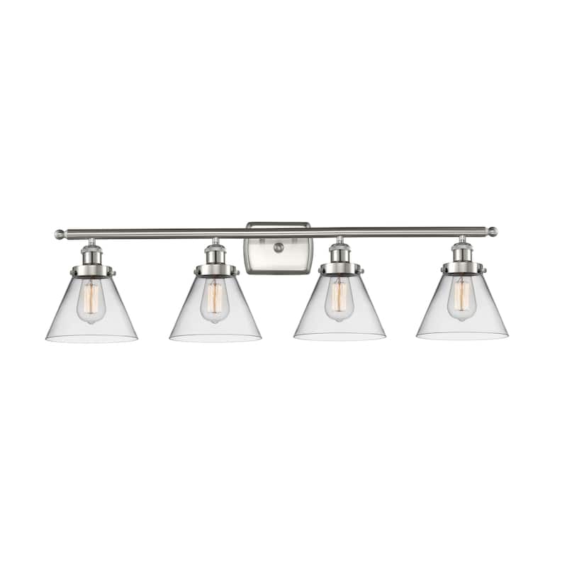Innovations Lighting 916-4W-11-38 Cone Vanity Cone 4 Light 38" Wide - Brushed Satin Nickel / Clear