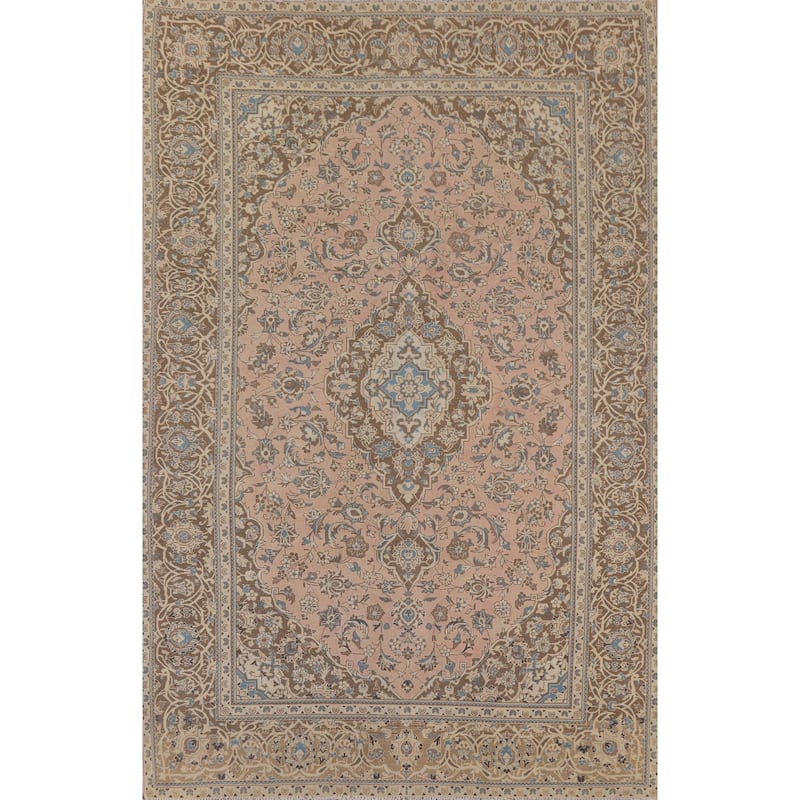 Traditional Kashan Persian Area Rug Handmade Vintage Wool Carpet - 7'11" x 10'10"