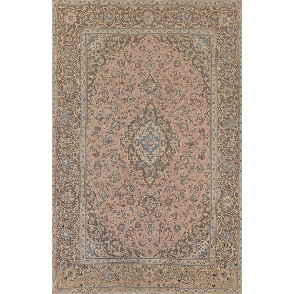 Traditional Kashan Persian Area Rug Handmade Vintage Wool Carpet - 7'11" x 10'10"