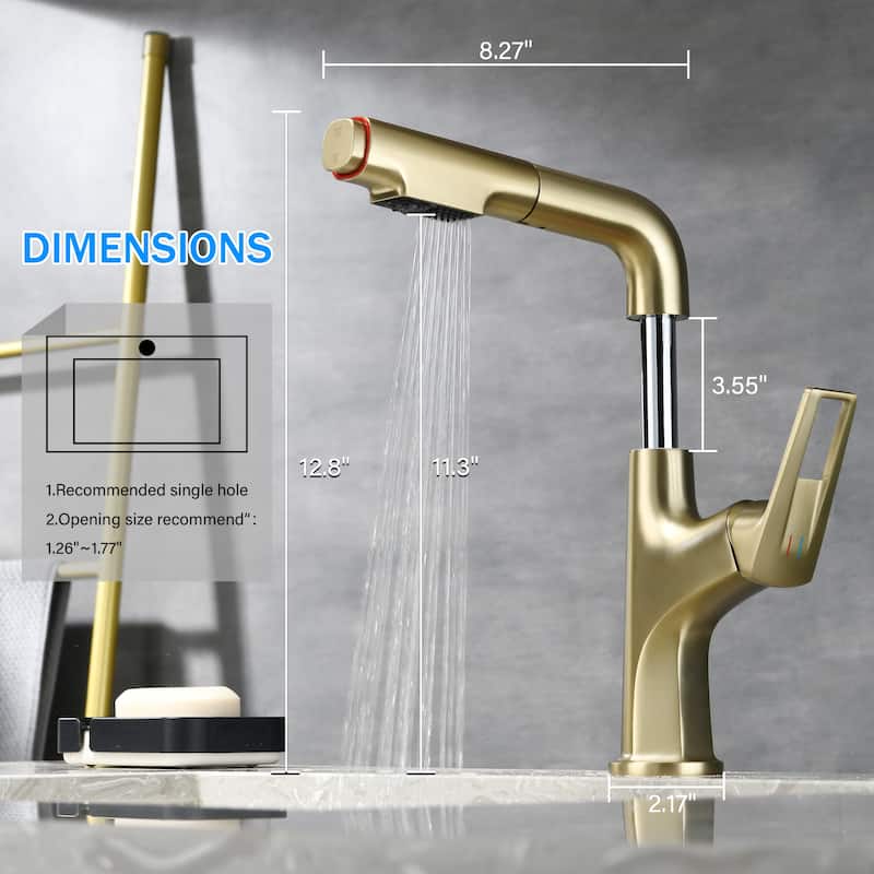 Pull-Down Vessel Faucet - Single Hole Bathroom Sink Faucet with Lift Spout & Dual Spray Modes​