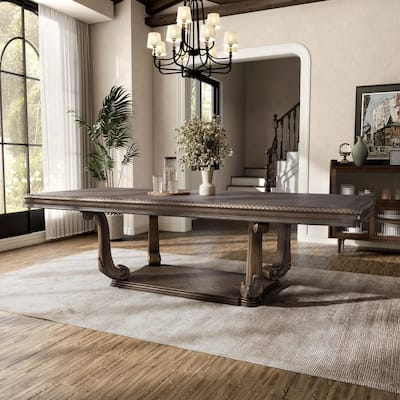 Furniture of America Cassian Traditional Weathered Oak 108-inch Solid Wood Expandable Dining Table