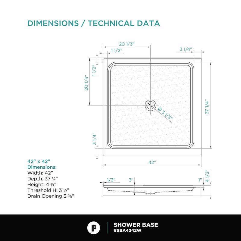 Fine Fixtures Double Threshold Acrylic Shower Base - Non-Slip Textured Surface Shower Floor Pan in White