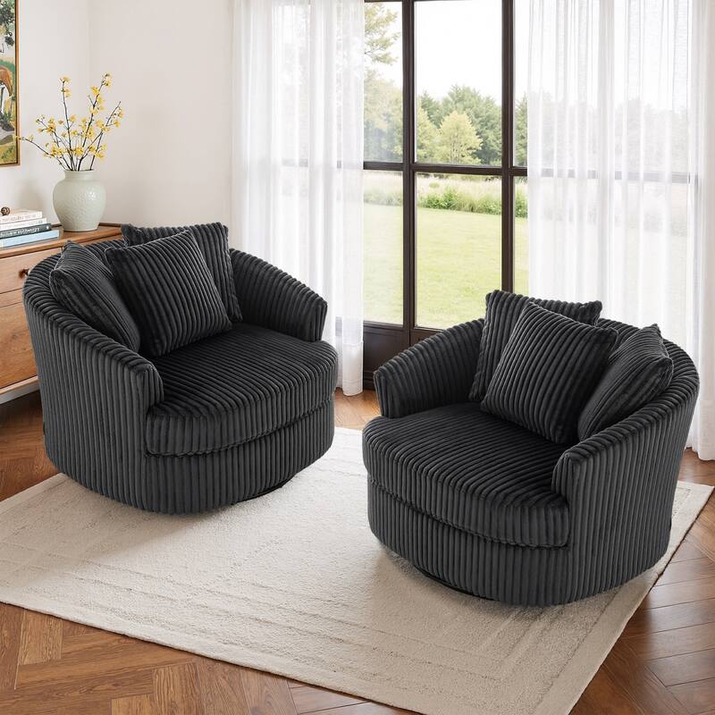 UIXE Oversize 43" Plush Corduroy Swivel Barrel Chair Comfy Accent Chair For Living Room