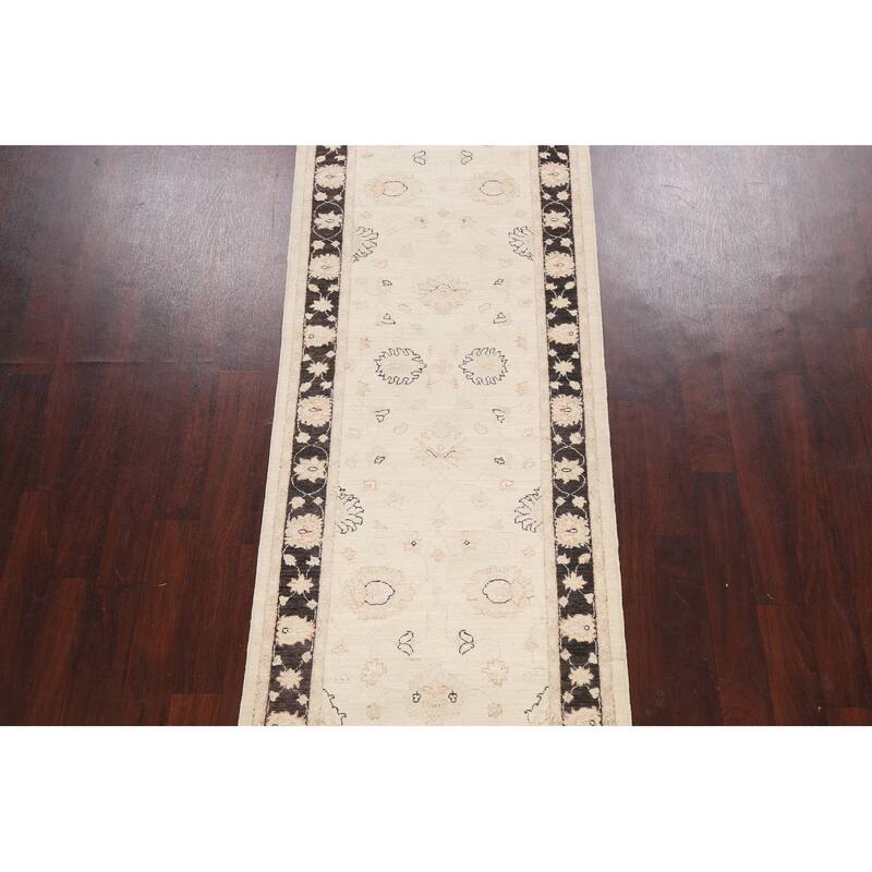 Vegetable Dye Peshawar Chobi Oriental Floral Runner Rug Wool Handmade - 3'2" x 9'7"