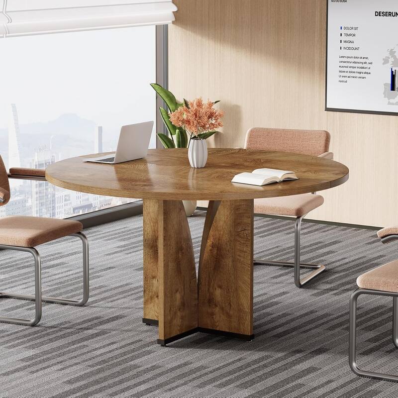 39" Round Conference Table for 4 Modern Wooden Meeting Table with Sturdy Base for Office/Training/Negotiation/Conference Room