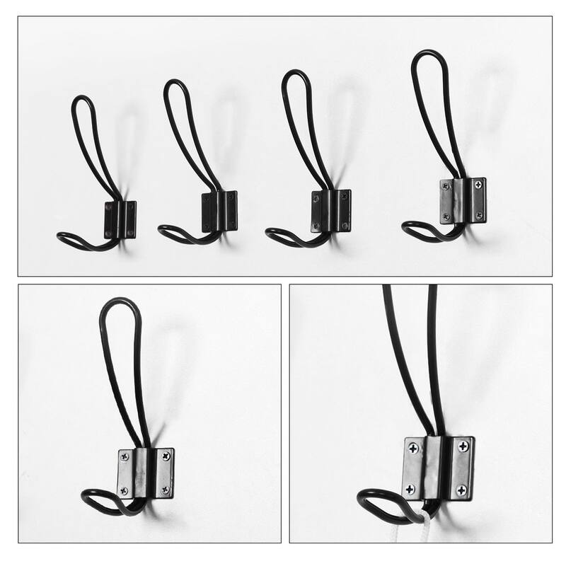 Dual Robe Hook Iron Hook Wall Bathroom Hanger w Screw Black 5pcs