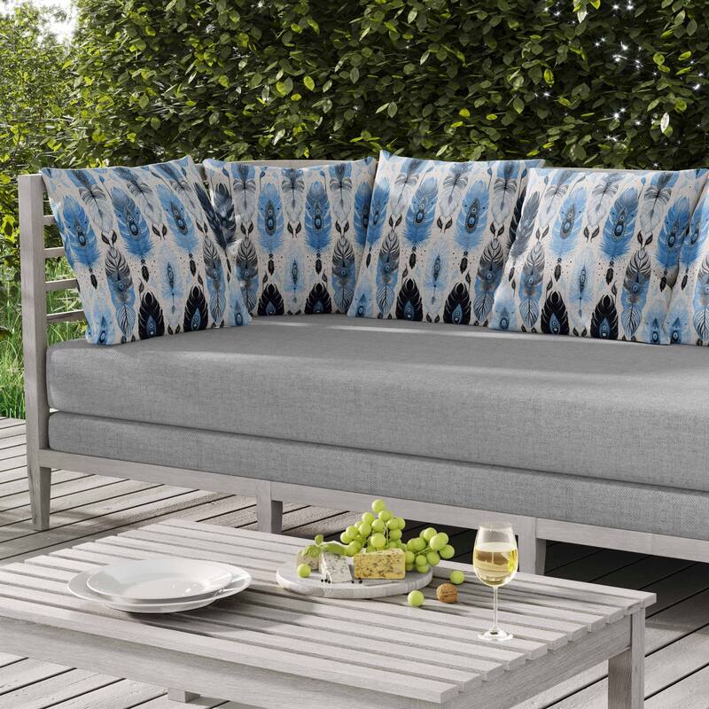 Feathered Treasure Indoor/Outdoor Reversible Throw Pillow Blue and White