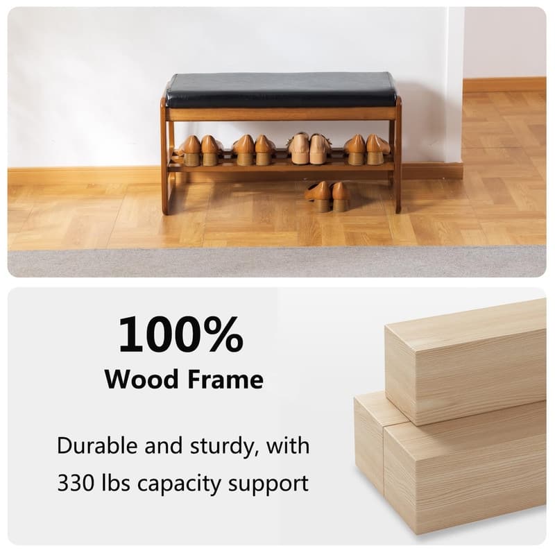 2 Tier Wooden Entryway Bench