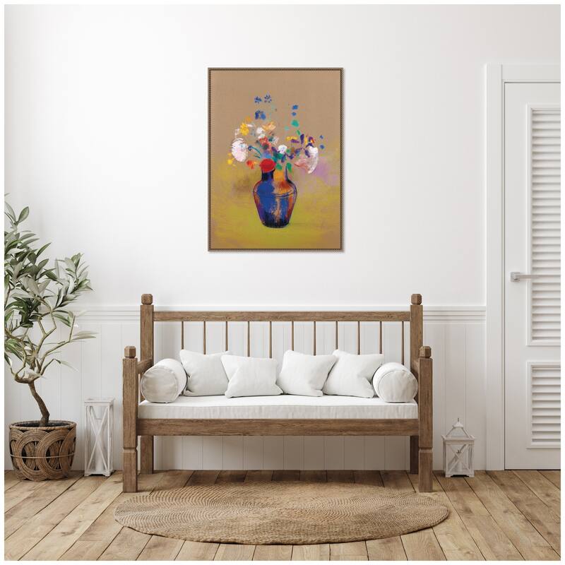 Kate and Laurel Fleurs Sur Fond Gris 1916 Odilon Redon by Nostalgia Prints Framed Canvas Wall Art Print