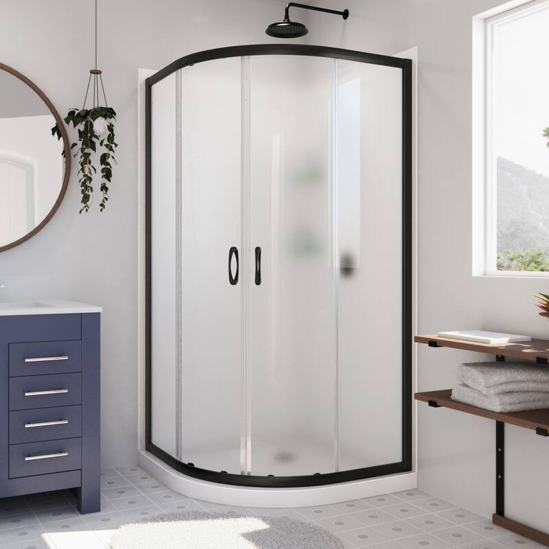 DreamLine Prime 36 in. x 36 in. x 76 3/4 in. H Shower Enclosure, Shower Base and Acrylic Backwall Kit - 36" x 36" - 36" x 36" - Satin Black; White; Frosted Glass