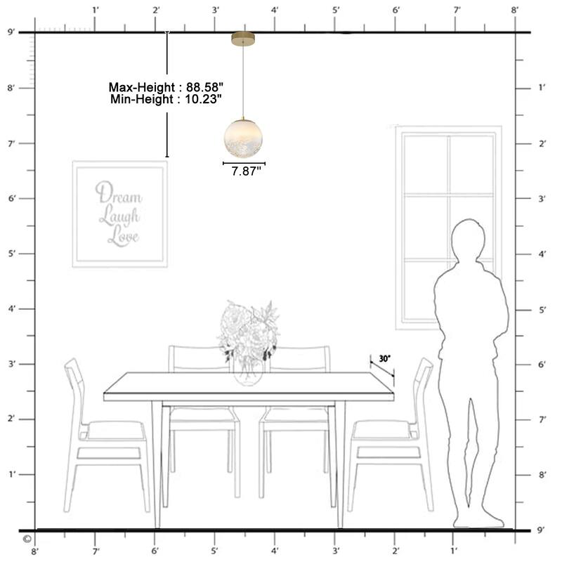 Modern LED Pendant Light with Translucent White Glass Globe - Dia.8-in