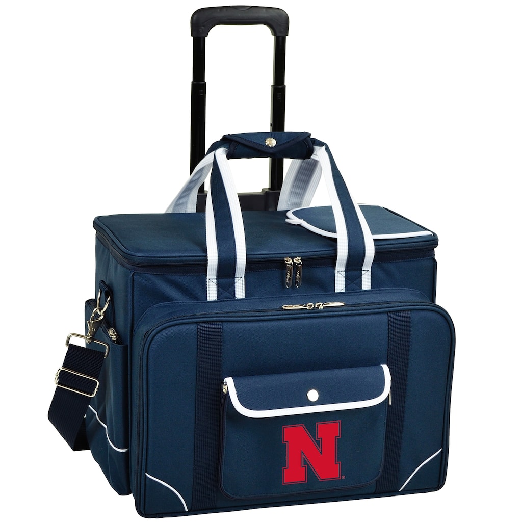 NCAA Nebraska Cornhuskers Insulated Picnic Cooler with Service for Four on Wheels