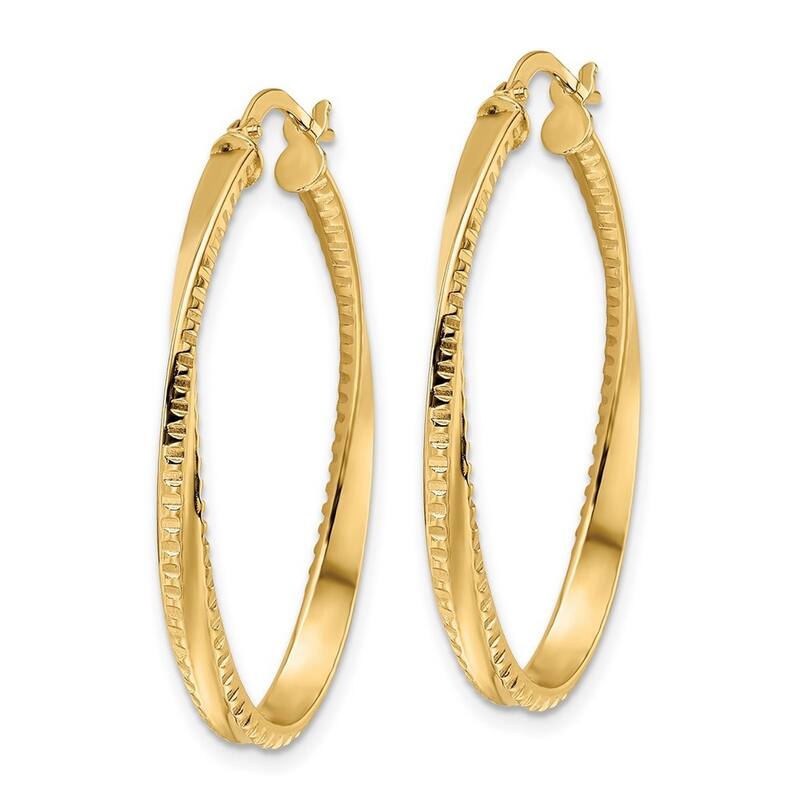 Curata 14k Yellow Gold Textured Twisted 36x3mm Oval Hoop Earrings