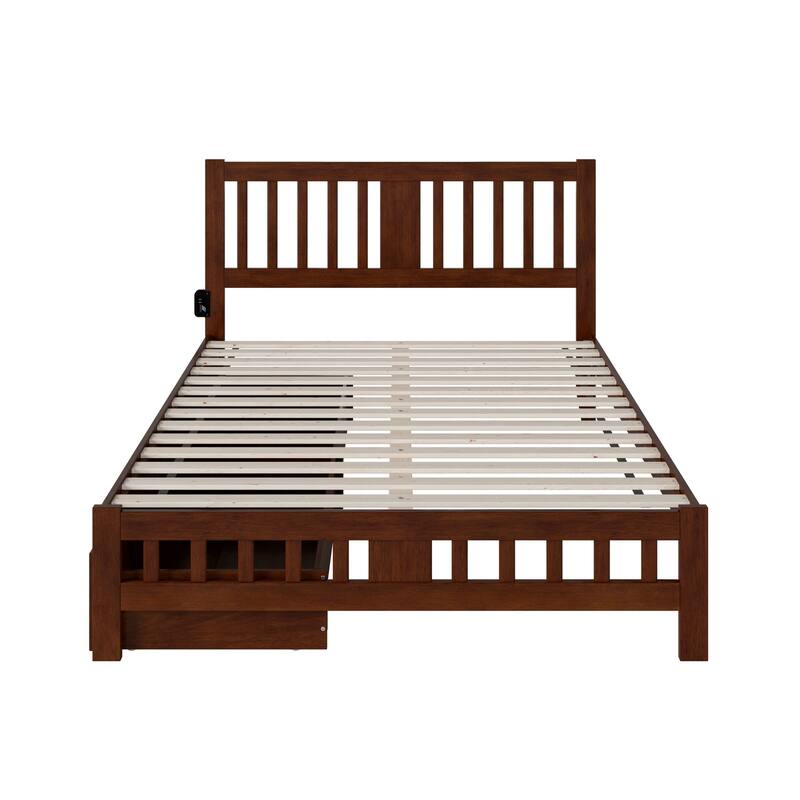 Contemporary Bed with Footboard & Drawers - Walnut Finish, Modern Cool Design, Bedroom Furniture