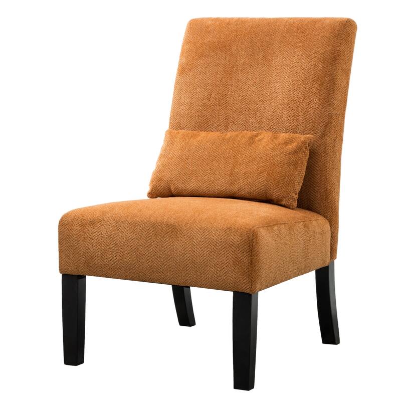 Orange Modern 31.75" High Back Polyester Upholstered Accent Chair with Pillow and Tapered Legs