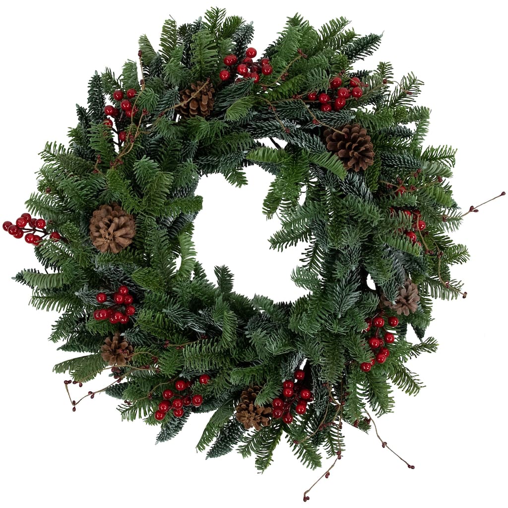 30'' Red Berries and Pine Cones Christmas Wreath, Unlit