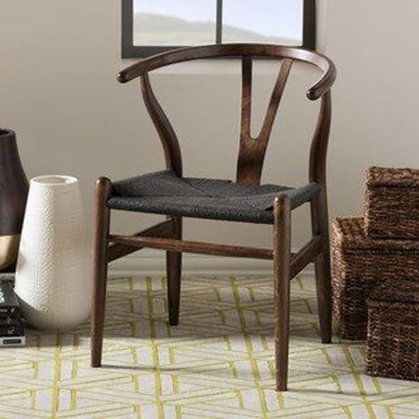 Woven Wood Armchair with Arms Open Y Back Mid Century Modern