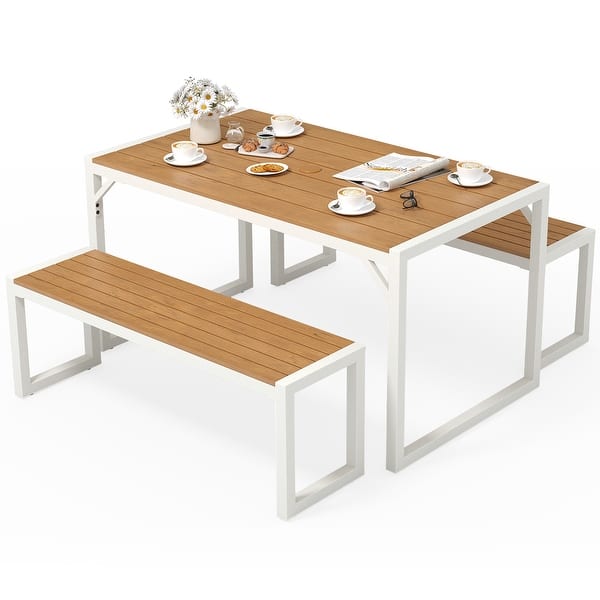3 Pieces Patio Picnic Dining Table and Bench Set with WeatherResistant