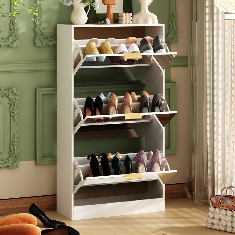 Timechee Mirrored Flip Drawer Shoe Cabinet Storage Cabinet Organizer