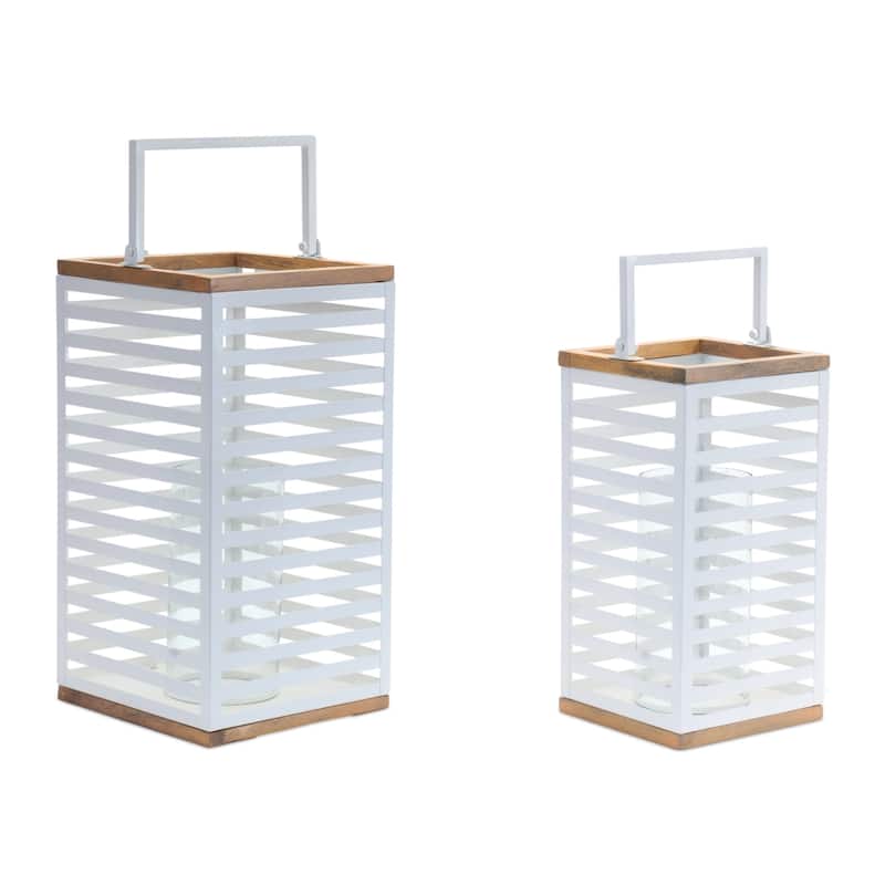 Metal Box Candle Lanterns - 16.75" - White - Set of 2