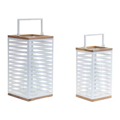 Metal Box Candle Lanterns - 16.75" - White - Set of 2