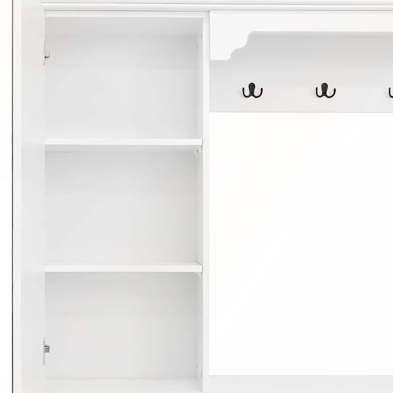 54.7in Hall Tree with Integrated Shoe Cabinet and Mirrored Cabinet Door