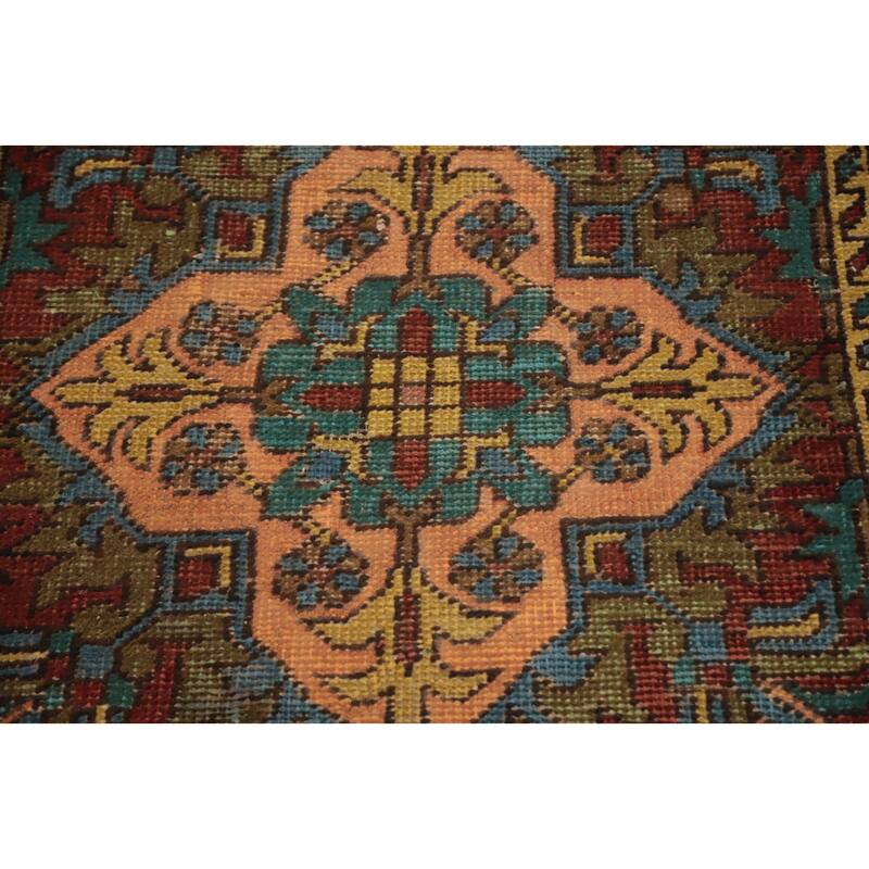 Hand Knotted Oriental 100% Wool Carpet Traditional Medallion Red Heriz Runner Rug - 10' 10'' X 2' 11''