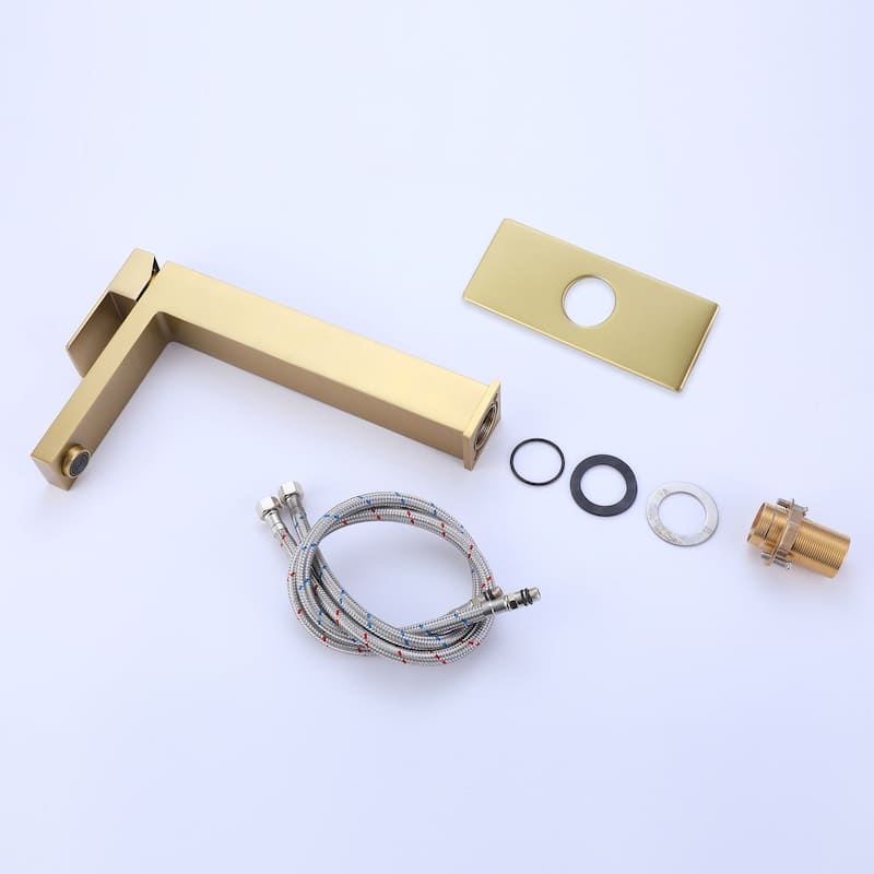 Modland 1-Hole Vessel Bathroom Sink Faucet With Deck Plate in Black/Gold