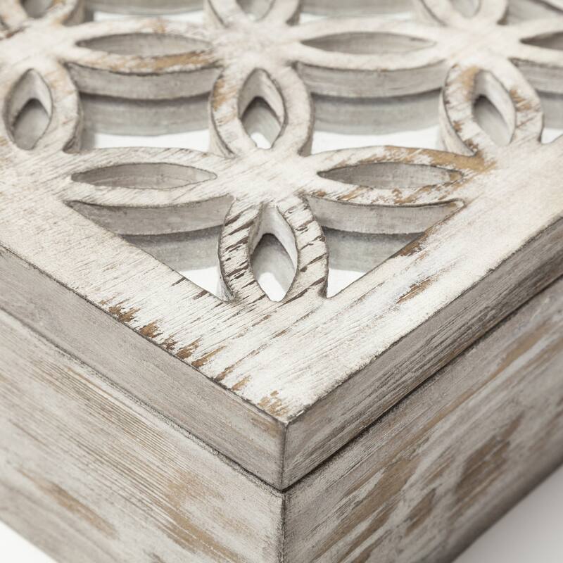 Set of Two Distressed White Wooden Boxes - 8"W x 14"D x 4"H
