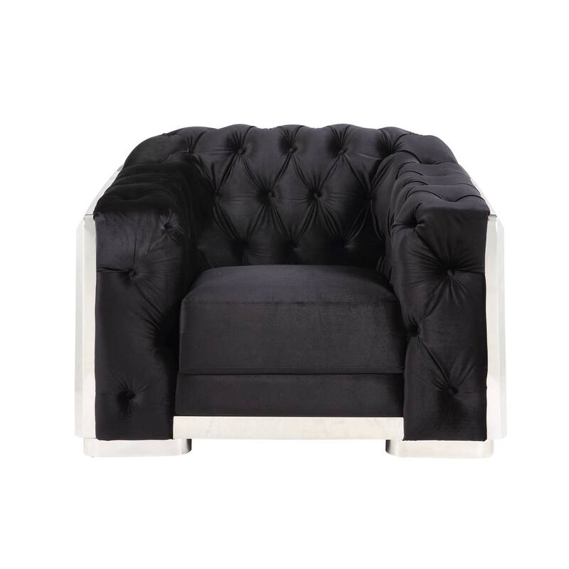 Gregory Black and Chrome Button-Tufted Accent Chair