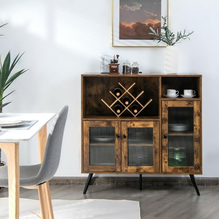 Buffet Kitchen Storage Cupboard with Glass Door and Adjustable Shelves-Rustic Brown - 39.5" x 15.5" x 39.5" (L x W x H)
