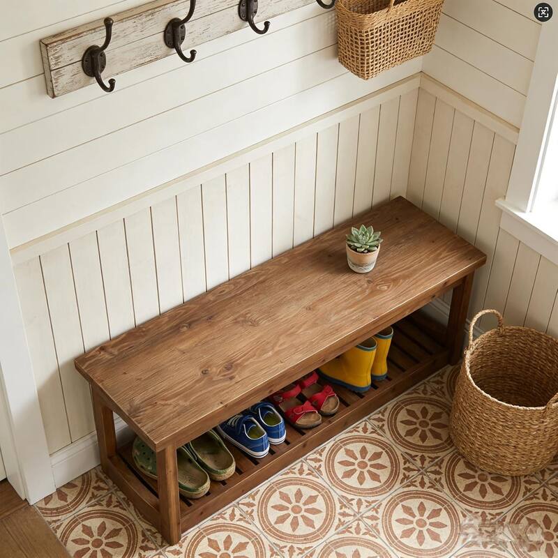 Entryway Bench with Storage Shoe Organizer, 63" End of Bed Bench