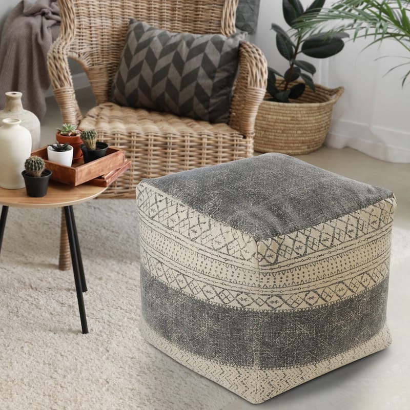HomeRoots 20" Cream 100% Cotton Ottoman