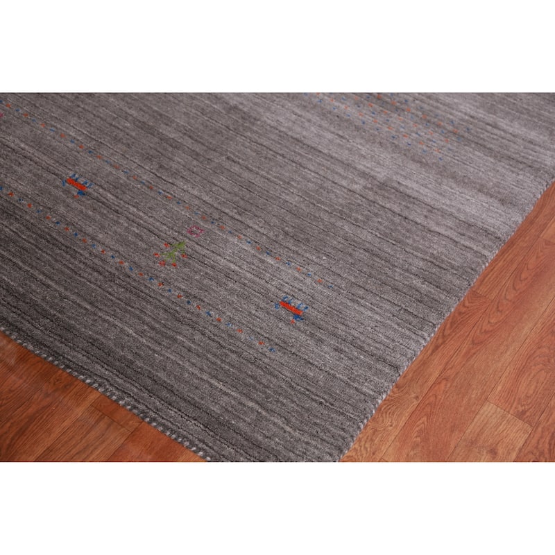 Hand Knotted Oriental 100% Wool Carpet Tribal Tribal Greys & Charcoal Gabbeh Area Rug - 9' 8'' X 7' 11''