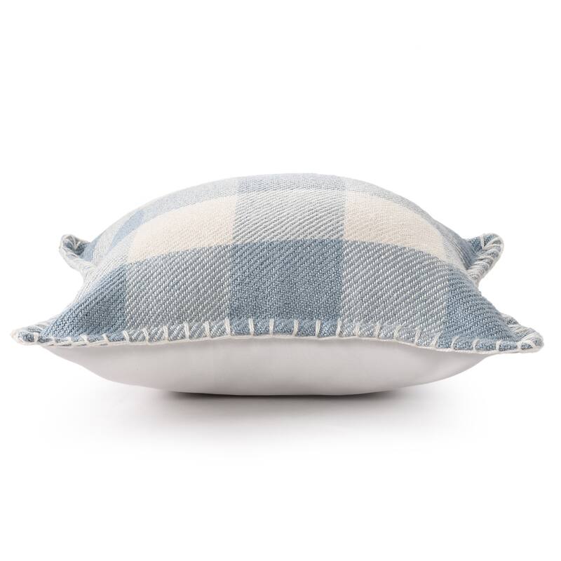 Handwoven Plaid Outdoor Patio Square Throw Pillow - 20" - Blue and Cream
