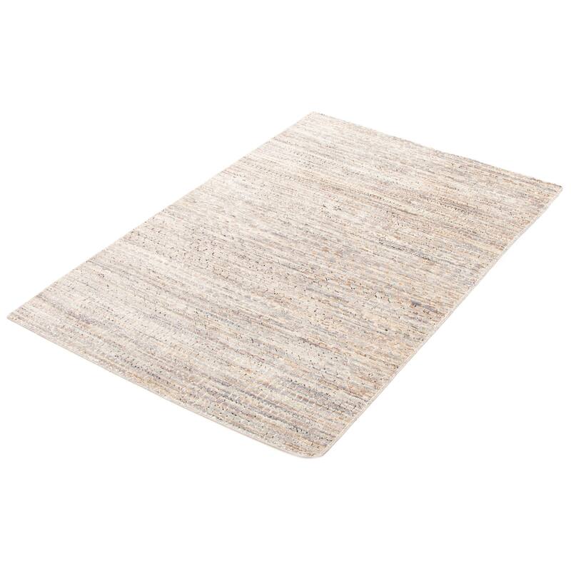 ECARPETGALLERY Hand-knotted Silk Shadow Grey Viscose, Wool Rug - 4'1 x 6'0