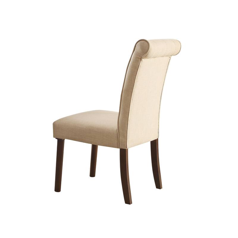 HomeRoots Set of Two Tufted Beige and Brown Upholstered Linen And Solid Wood Dining Side Chairs
