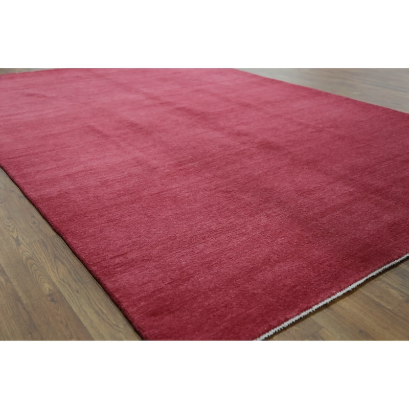Hand Knotted Oriental 100% Wool Carpet Modern Solid Pink Gabbeh Area Rug - 9' 2'' X 6' 2''