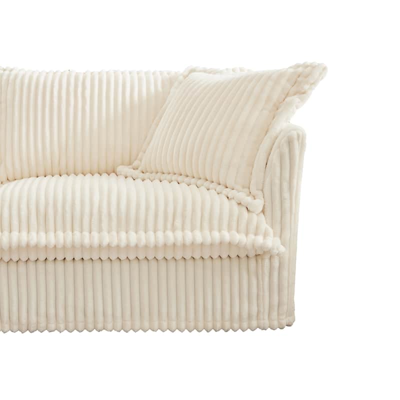 120" Corduroy L-Shaped 3-Seater Sectional with Convertible Ottoman, Removable Slipcover and Cloud-Like Cushions
