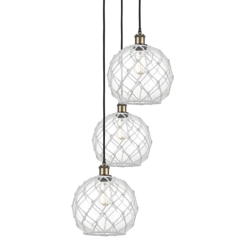 Innovations Lighting 113B-3P-37-17 Farmhouse Rope Pendant Farmhouse - Black Antique Brass / Clear Glass with White Rope