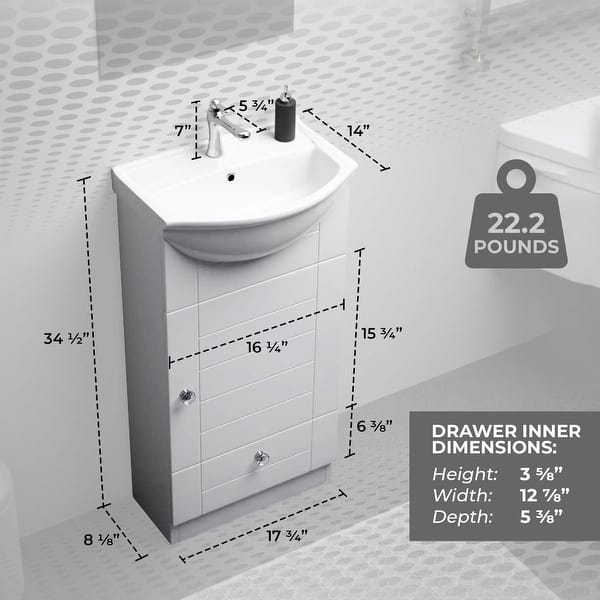 dimension image slide 1 of 2, White Cabinet Vanity Sink Mahayla 17-3/4" Porcelain Sink with Faucet, Drain and Overflow Renovators Supply