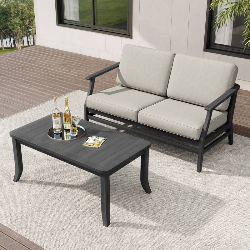 Teak Outdoor Patio Loveseat and Coffee Table Set (2-Piece)
