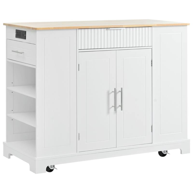 Rolling Kitchen Islands on 5 Wheels with 3 Drawer, 3 Open Side Racks for 10 Gallon Garbage Bin