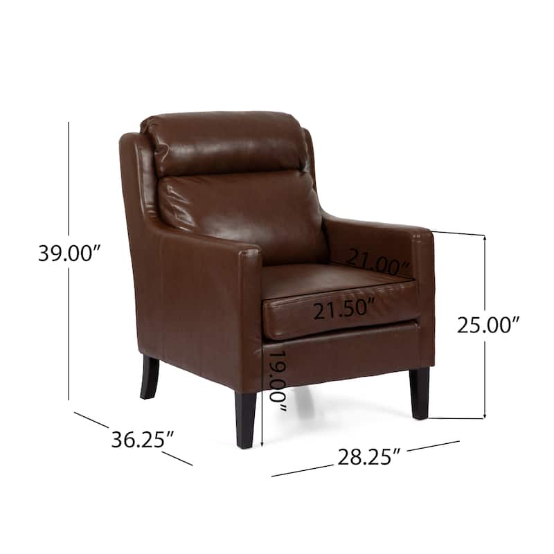 Modern 28.25" High Back Upholstered PU Club Chair with Rubber Wood Legs and Waterfull Back