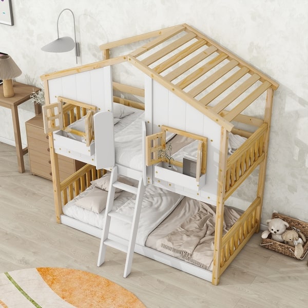 slide 2 of 45, House Bunk Bed,Twin over Twin