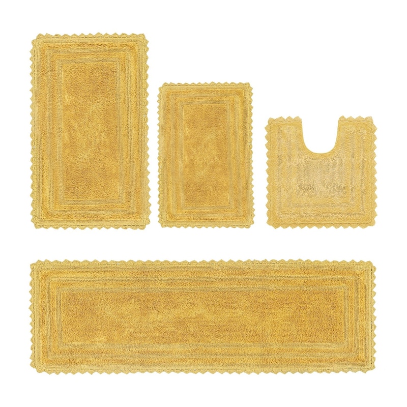 Better Trends Bath Rugs Set 100% Cotton Soft & Water Absorbent Tufted Bathroom Rug for Shower, Sink Bath Mats Lilly Crochet - 4 Piece Set 17"x24" | 20"x20" | 21"x34" | 20"x60" - Yellow