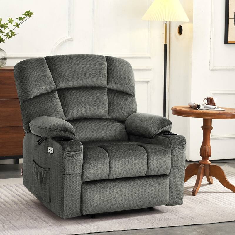 MCombo Lay Flat Dual Motor Power Lift Recliner with Massage and Heat for Elderly People, Infinite Position, Fabric R7677 - Grey