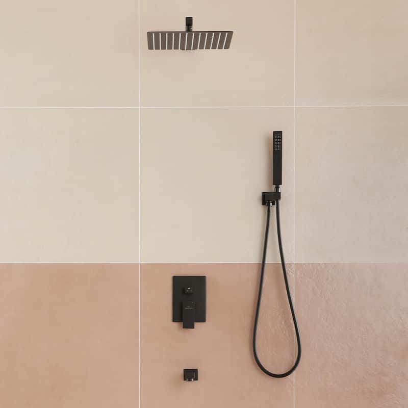 3-Function 12-In Wall Mounted Shower System with Tub Faucet - 12" - Matte Black